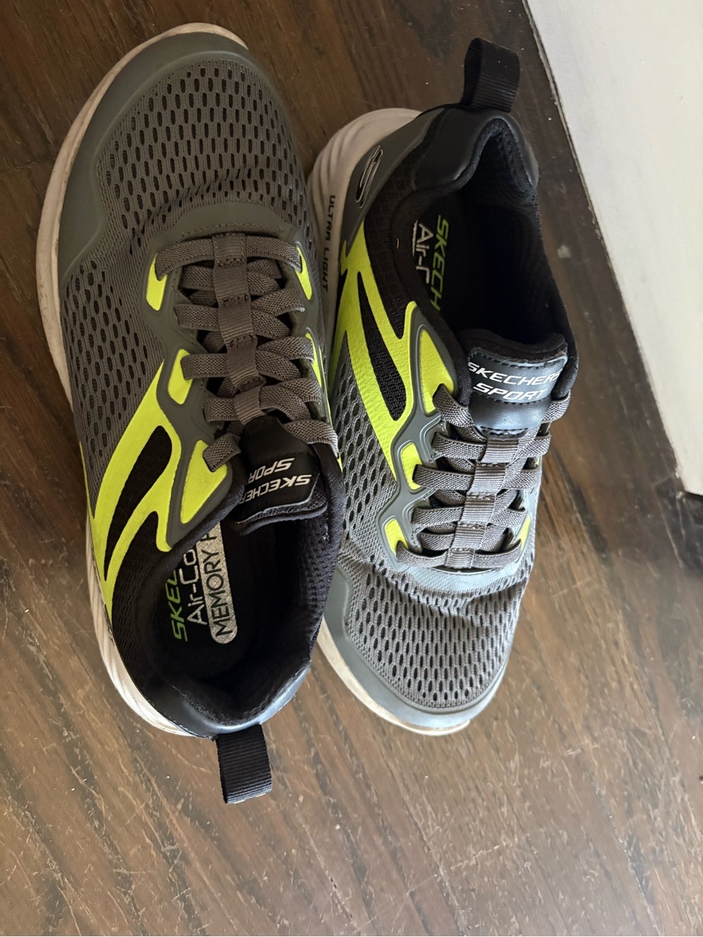 Skechers Gray with Neon Yellow Athletic Sneakers